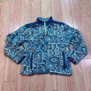 Chubbies Quarter-Zip Fleece Aztec Green Blue Yellow Geomtric Men's Size Medium